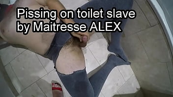 Pissing in mouth and body for this mature shemale slave who loves it so much
