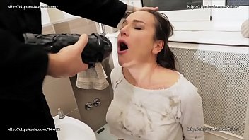 Sucking a Big Dildo Face Fuck Slave Girl
