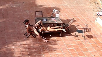 Couple Playing and Fucking in the Courtyard, outside